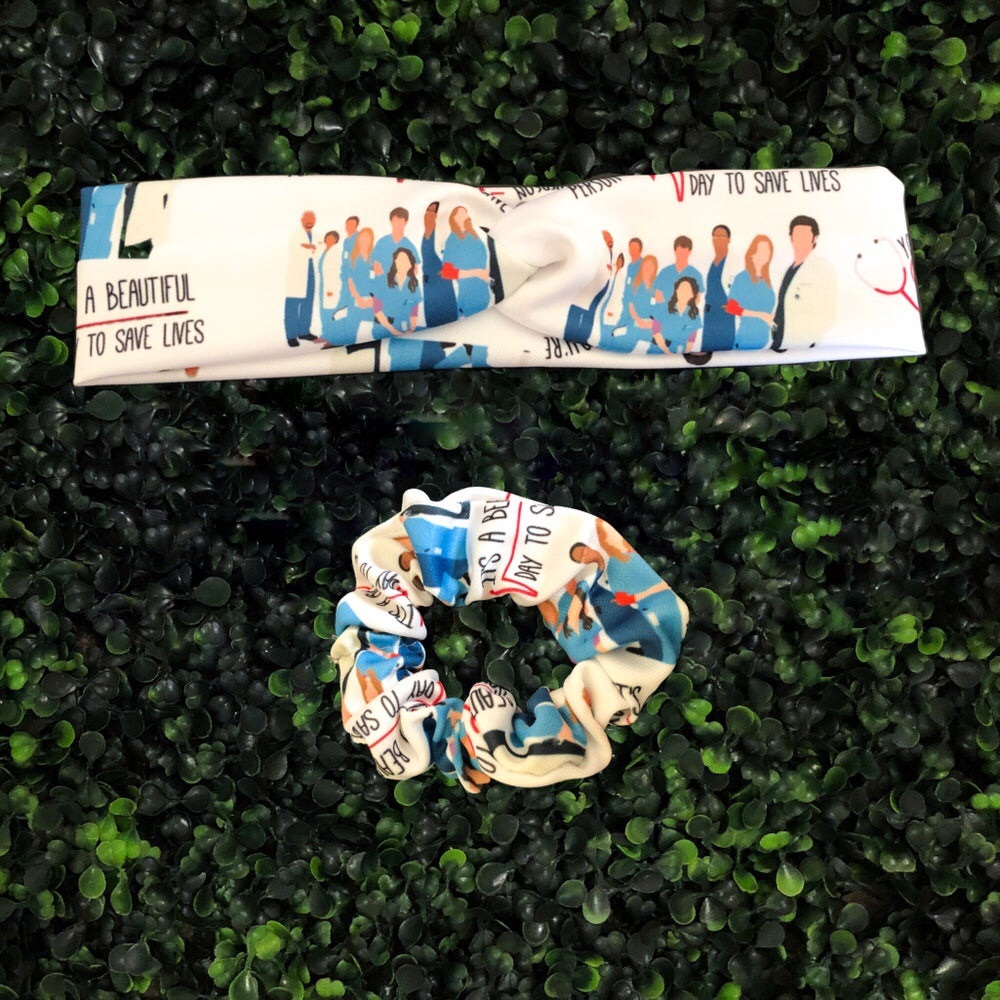 greys anatomy headband and scrunchie